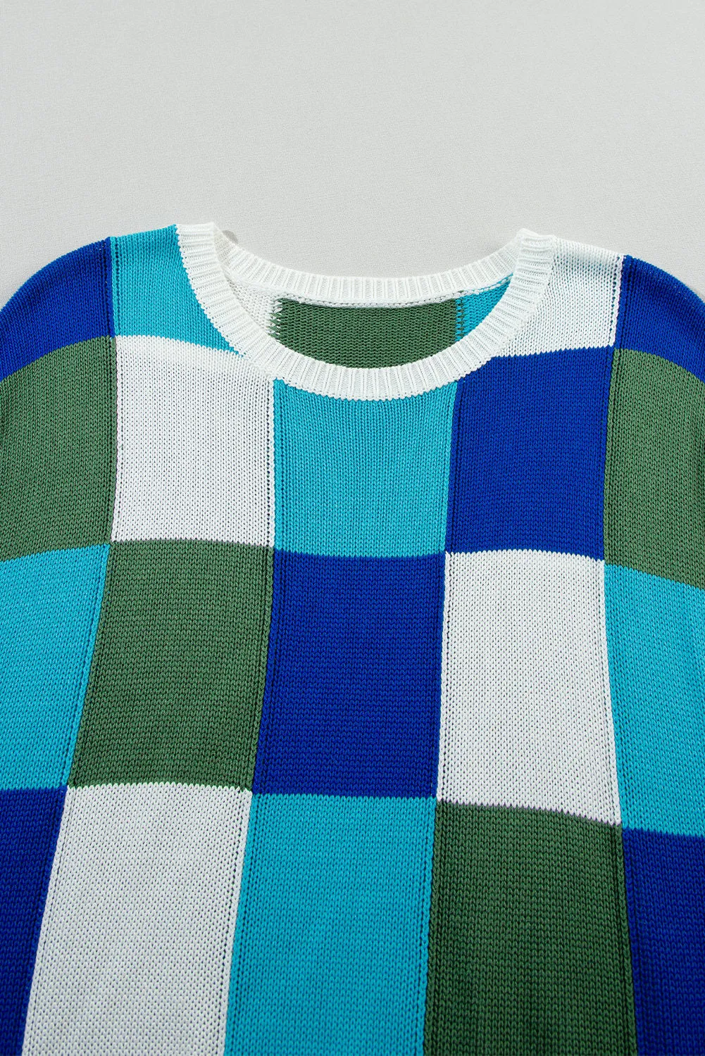 Women's Checked Color Block Cap Sleeve Sweater Top