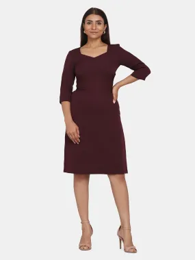 Women's Jewel Neckline A-Line Evening Dress - Wine