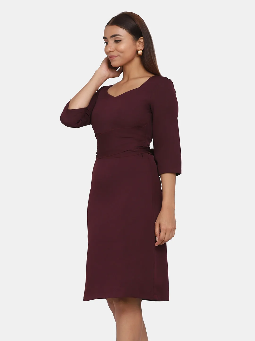 Women's Jewel Neckline A-Line Evening Dress - Wine