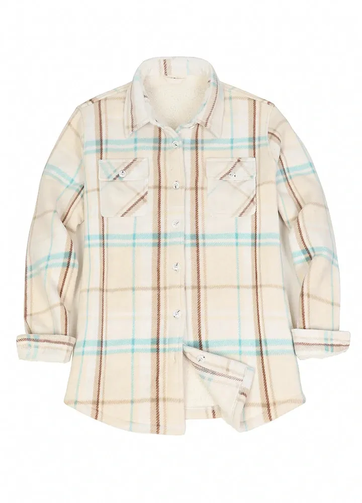 Women's Sherpa Lined Throughout Shirt Jacket Button Up Plaid Jacket