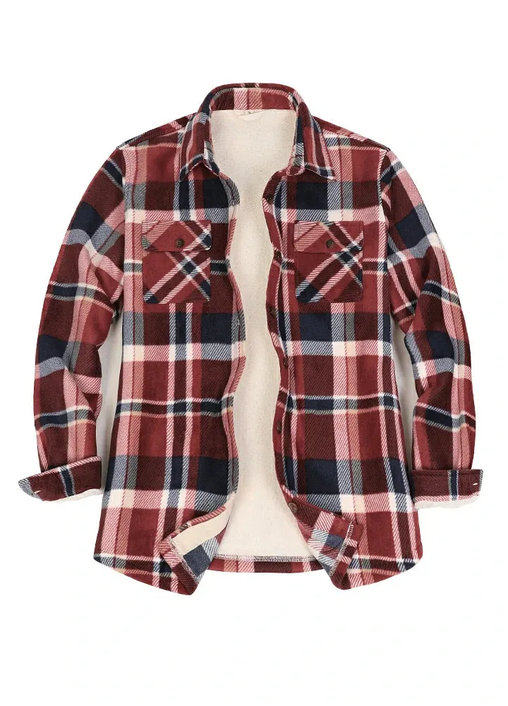 Women's Sherpa Lined Throughout Shirt Jacket Button Up Plaid Jacket