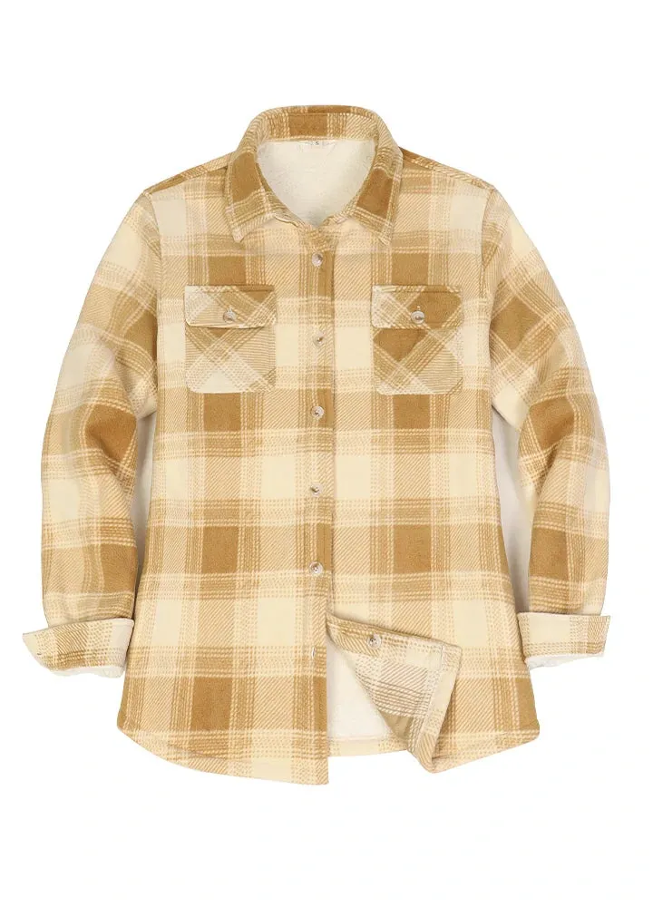 Women's Sherpa Lined Throughout Shirt Jacket Button Up Plaid Jacket