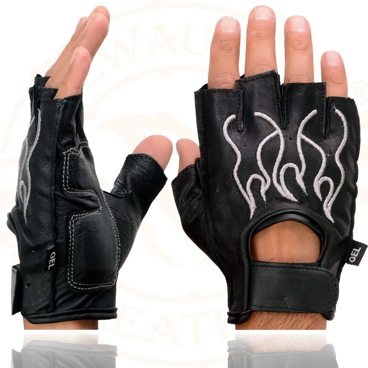 Xelement XG198 Men's Embroidered 'Flamed' Fingerless Black and Gray