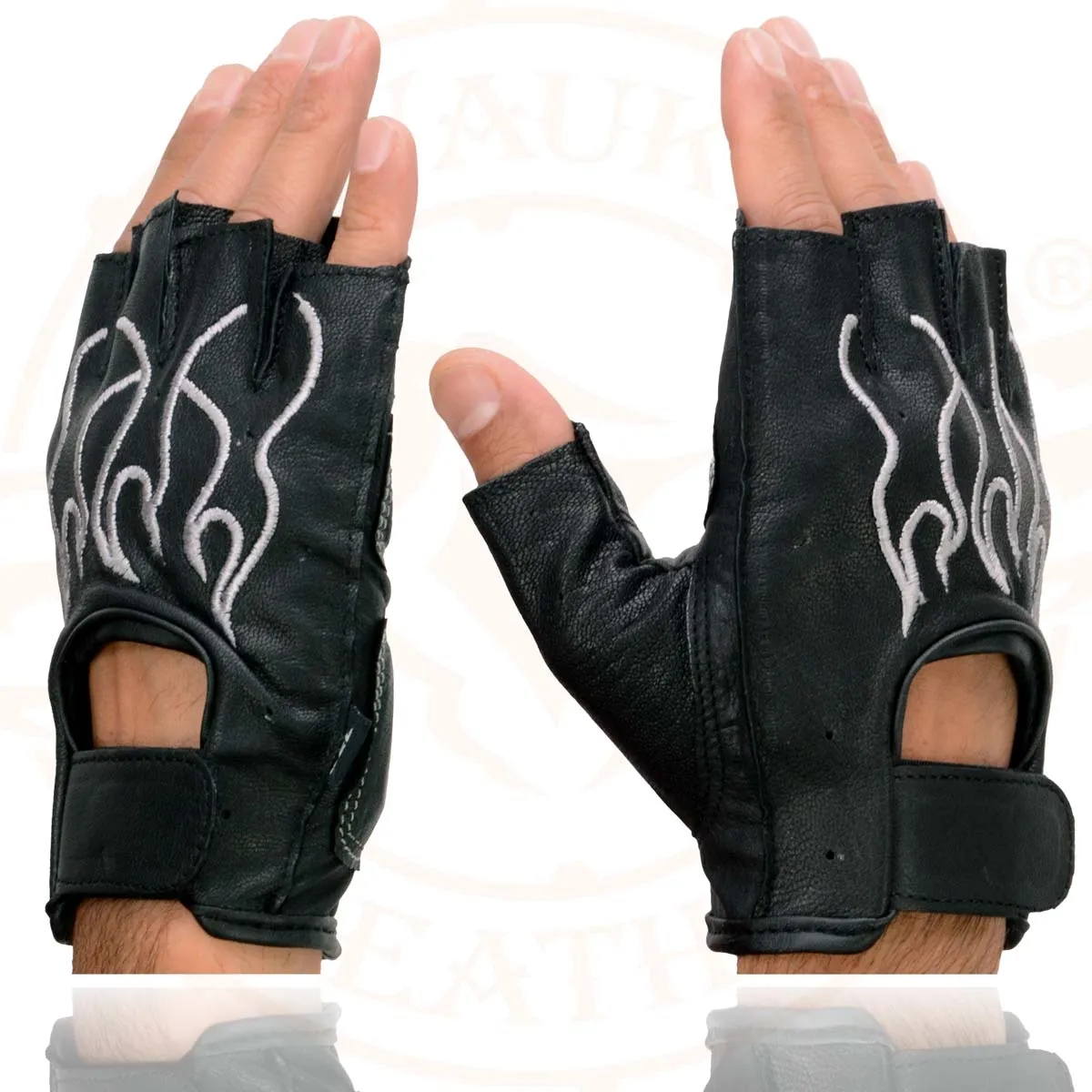 Xelement XG198 Men's Embroidered 'Flamed' Fingerless Black and Gray