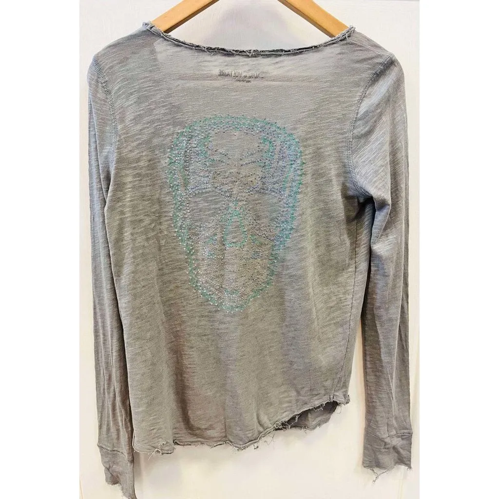 Zadig & Voltaire Distressed Skull Henley T-Shirt - Size Small